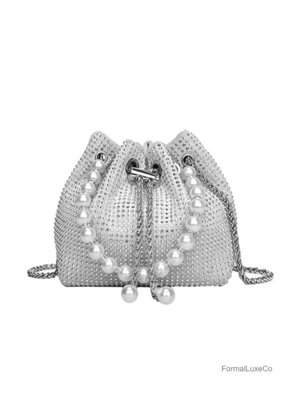 Rhinestone Crossbody Evening Bag with Pearl Handle Sparkly Clutch Purse for